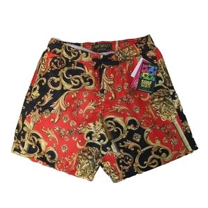 Surf society swimwear black gold red shorts size small